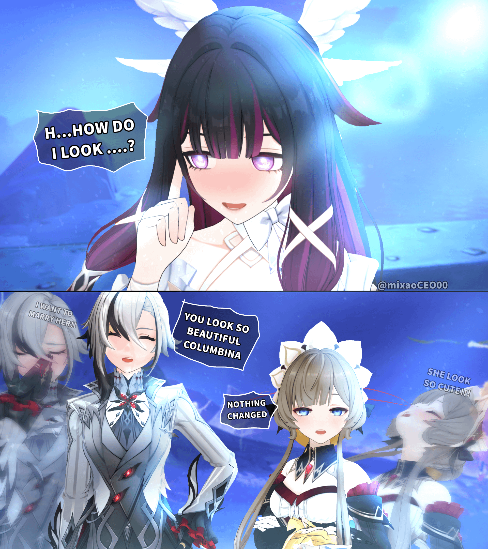 Arlecchino and Sandrone react to Columbina eyes
