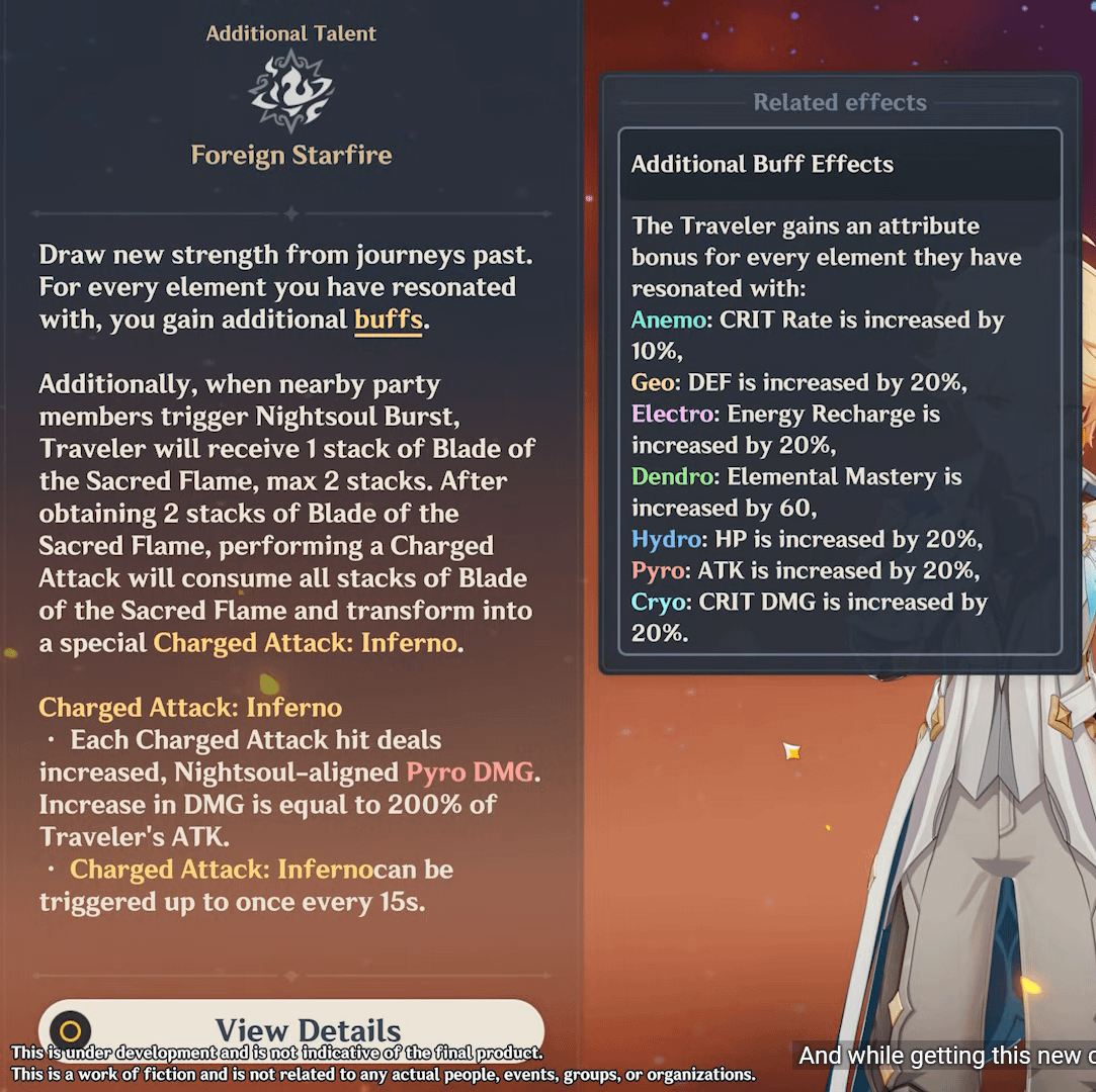 Traveler gets stat buffs for every element we've resonated with
