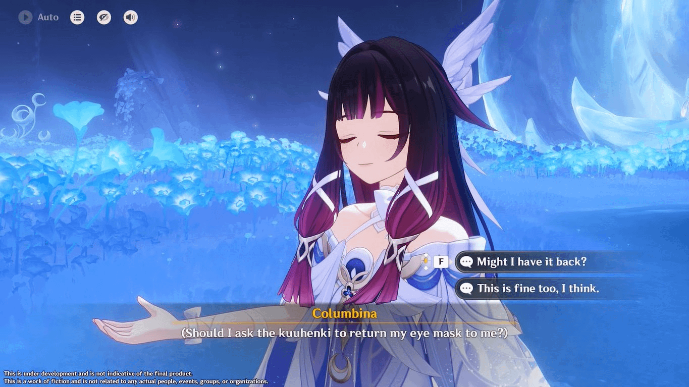 In version Luna IV, you will be able to decide if Columbina should keep her eye mask or not, similarly to how you choose Wanderer’s name. Which option would you pick?