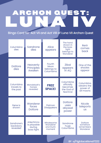 Luna IV Archon Quest Bingo Card