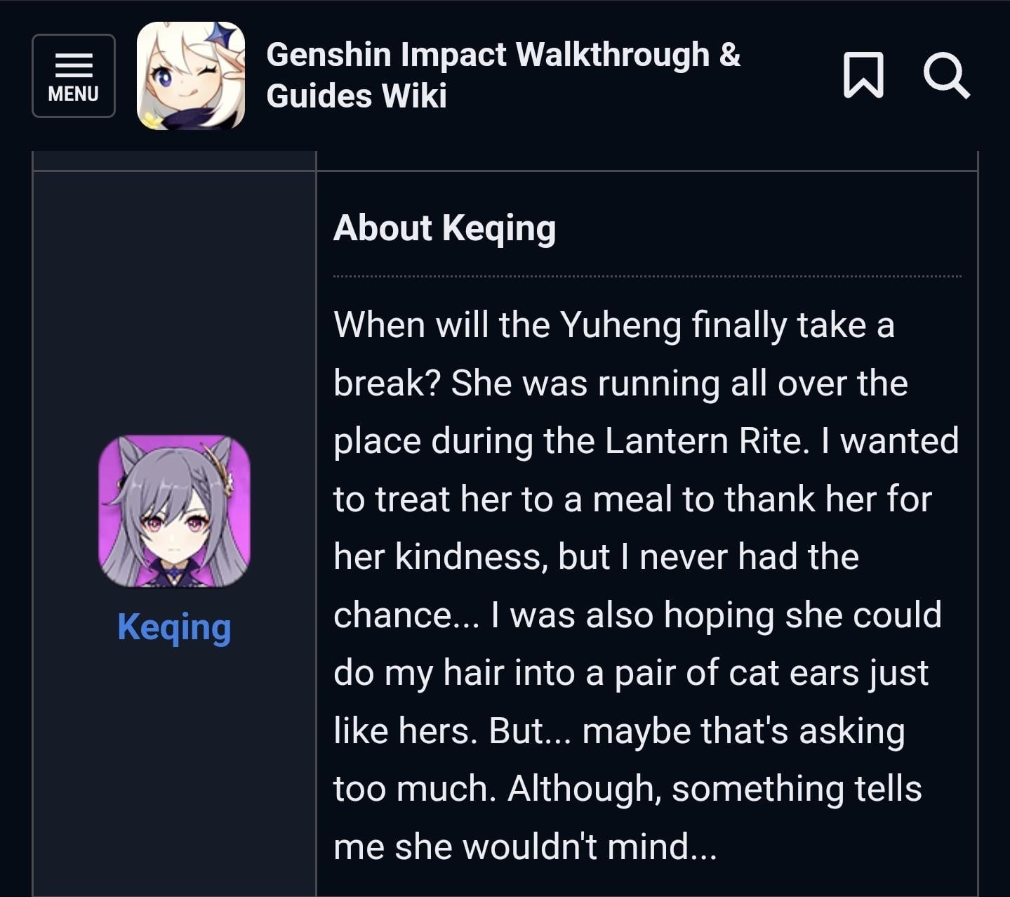 Wait keqing isn't a real cat girl? Her cat ears are fake? [this is a lan yan voice-over]