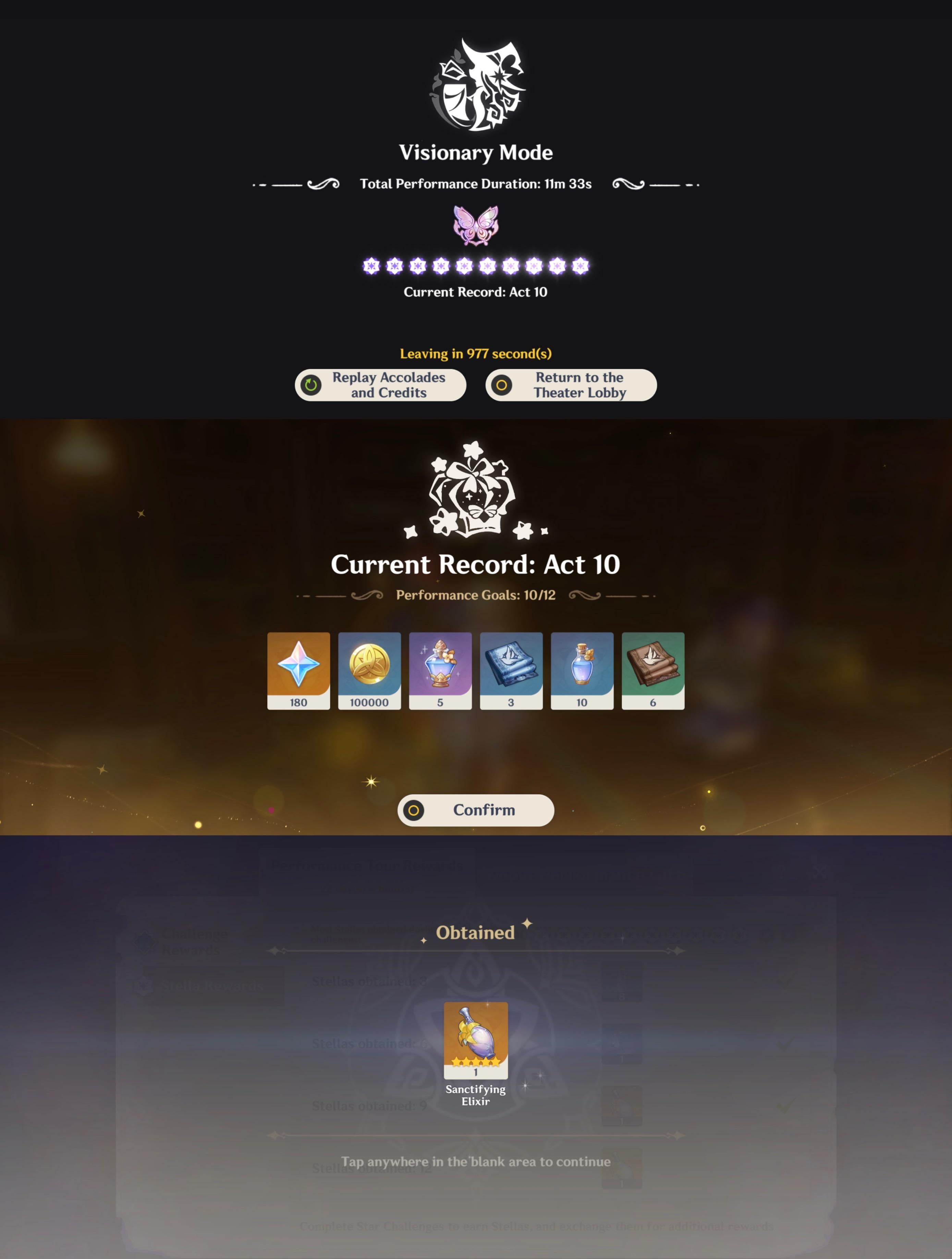 I cleared Visionary Mode for the first time with a full 10 stars in the Imaginarium Theater. I only have a few characters, so I’m really happy after trying so many times for such a long time!