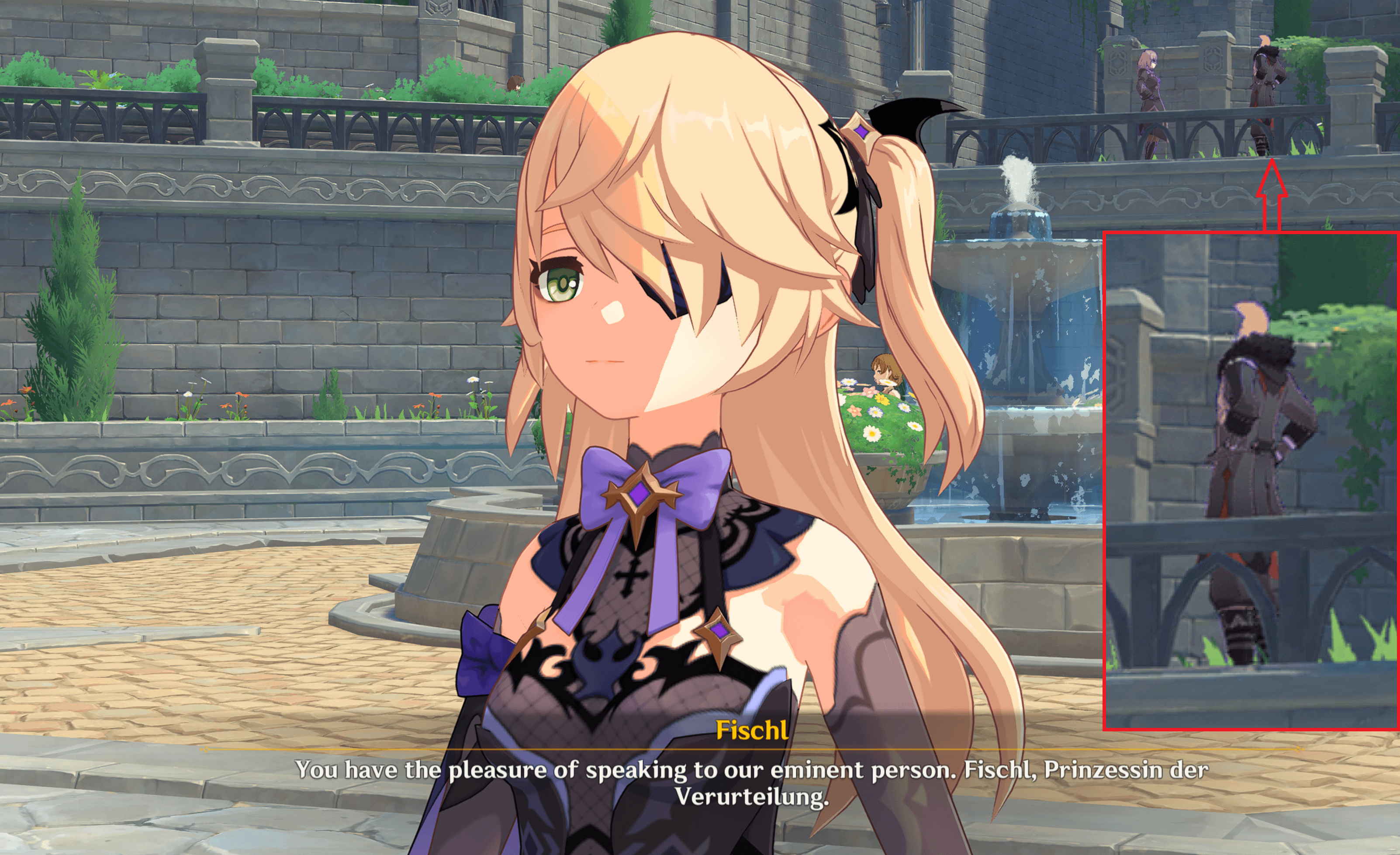I did Fischl`s Hexerei Quest and took a screenshot of her because duh of course i would stupid question. Looked at it later and saw the Fatui guy is missing his face