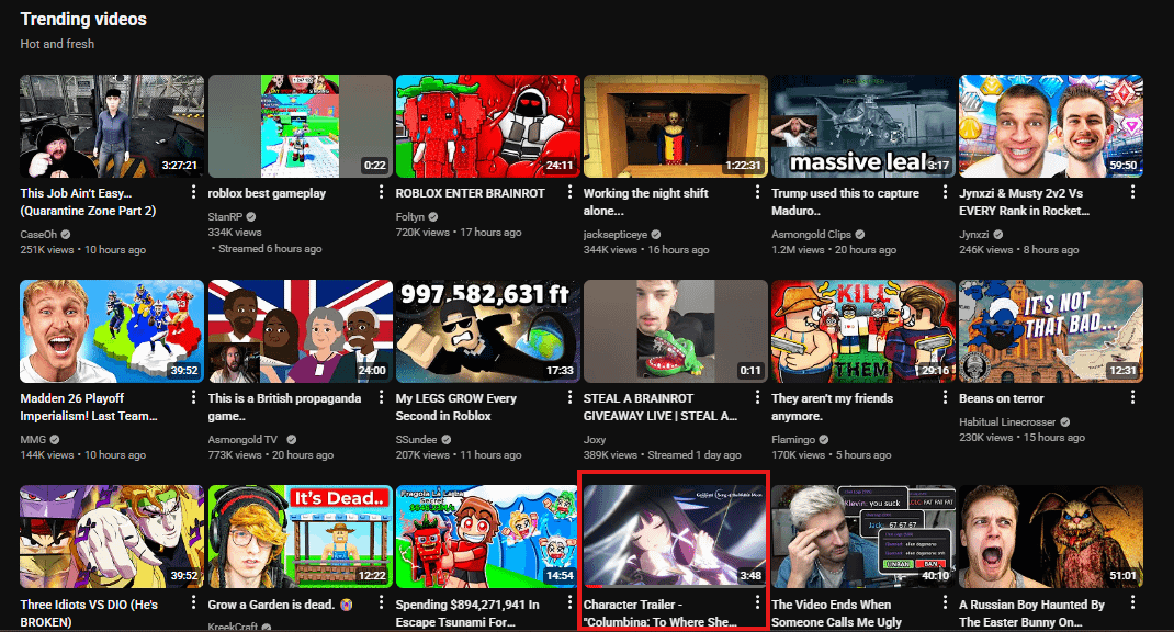 columbina is currently #16th trending on youtube gaming