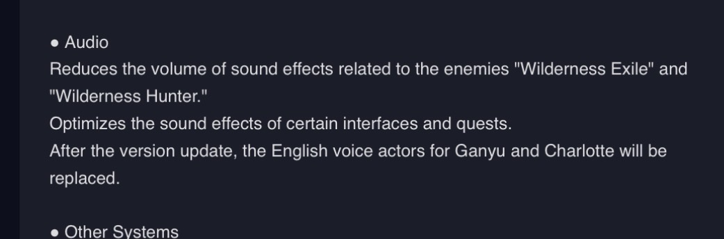 English Voice Actors for Ganyu and Charlotte have been recasted
