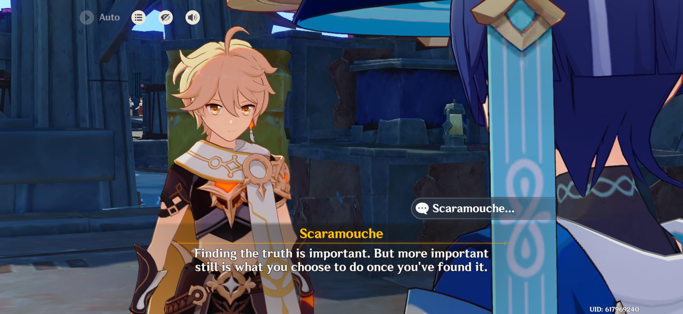 I can’t tell if Traveler called him by his name or Scaramouche here due to how I named him