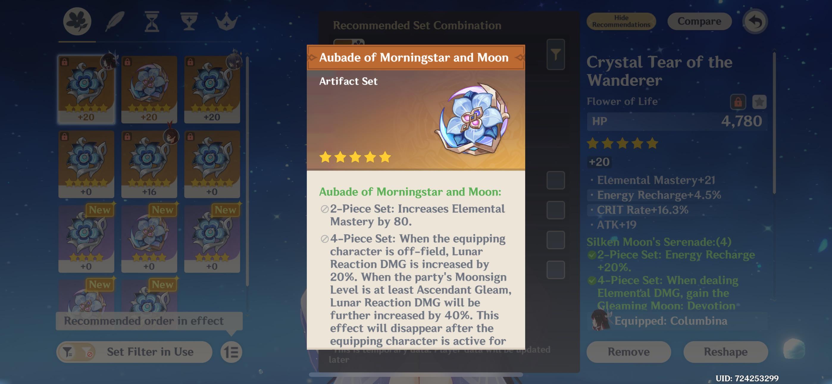 Columbina’s best artifact set