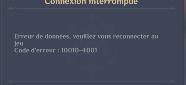 "Disconnected, error code 10010-4001 yadayada..." Here we go again.
