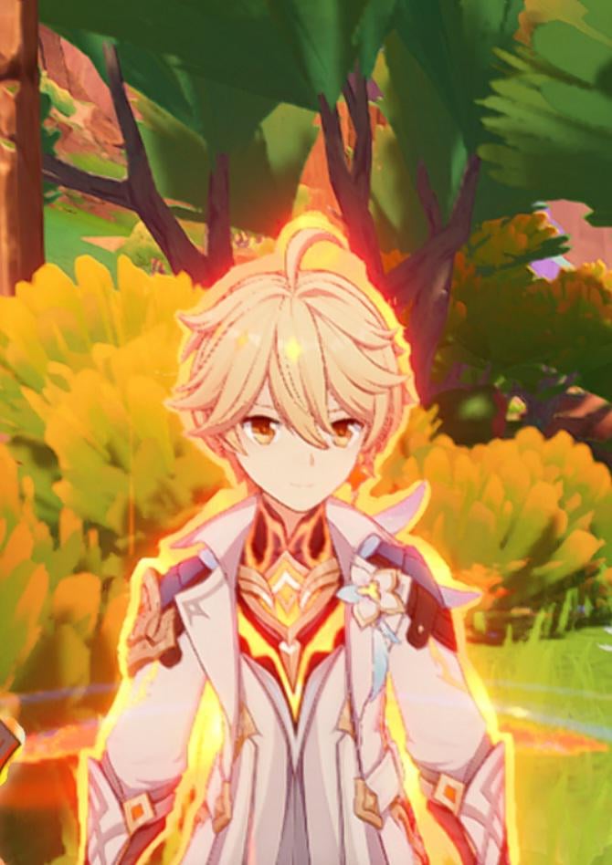 Aether's chest lights up when in Nightsoul mode in his new outfit.