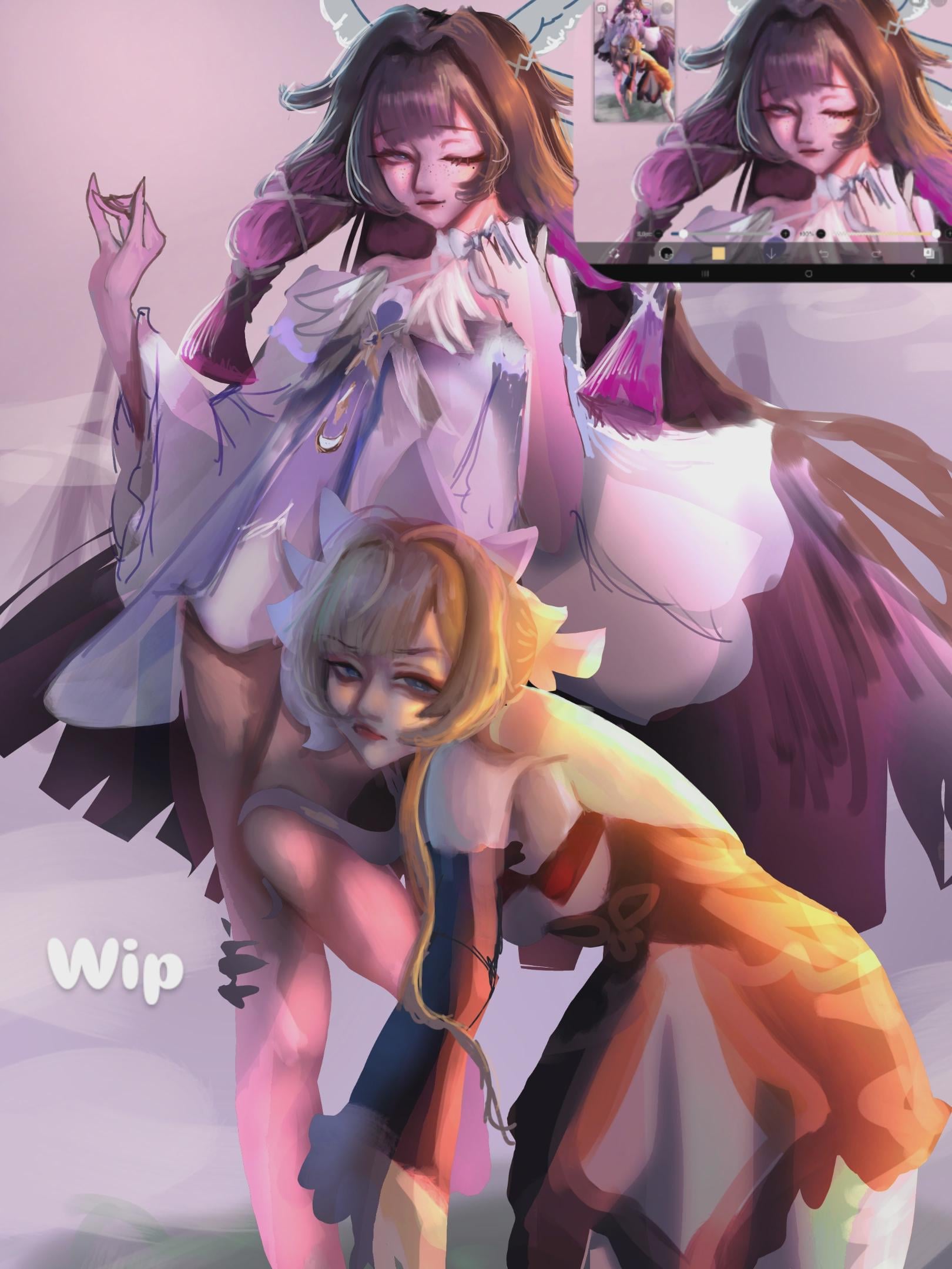 columbina and sandrone wip artwork 🥹💗
