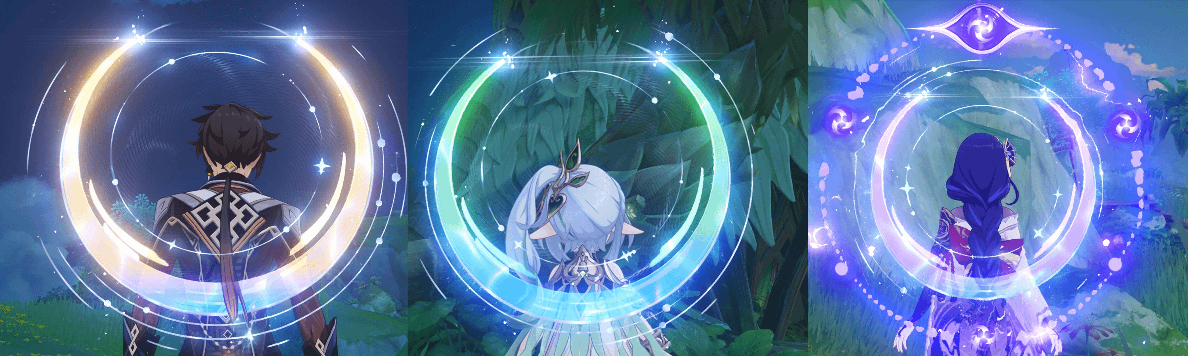 Columbina's skill changes with the Lunar-reaction applied (Side by side)