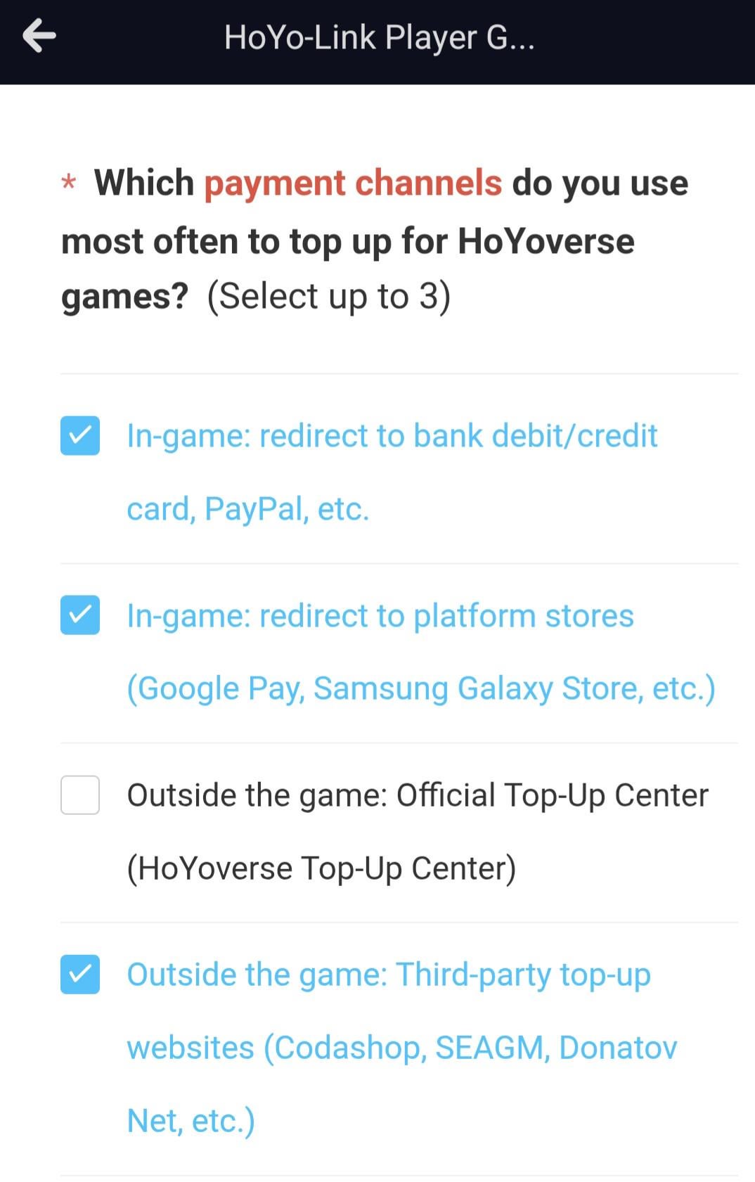 First time I've seen a question about 3rd party top-ups on an official survey.