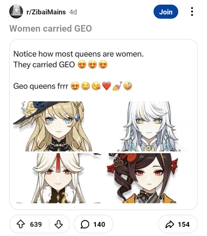 "Notice how most Queens are women."