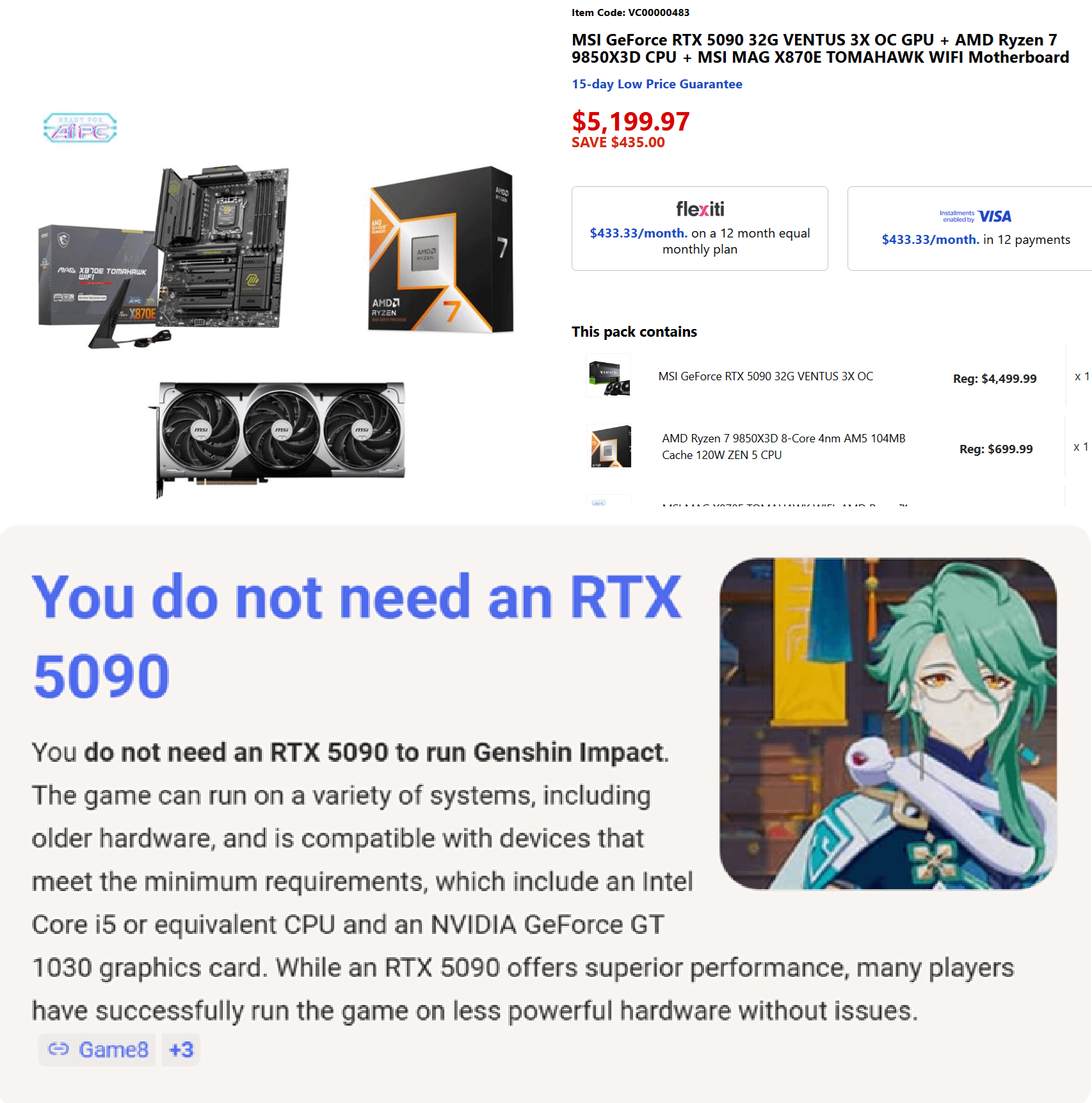 Do I need RTX 5090 to run Genshin impact?