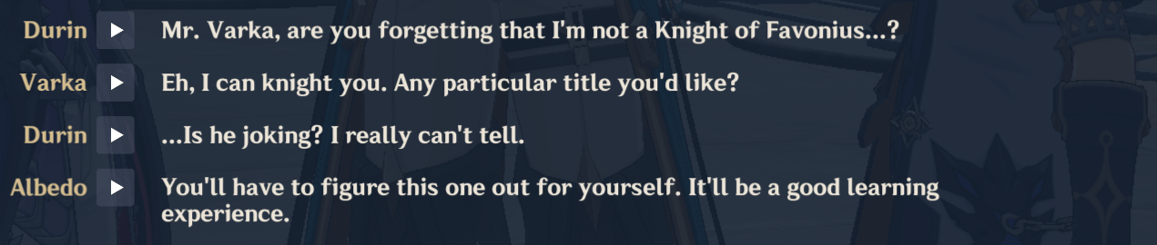 this actually explains why kaeya is called the cavalry captain without any cavalry, he just chose the title when varka asked