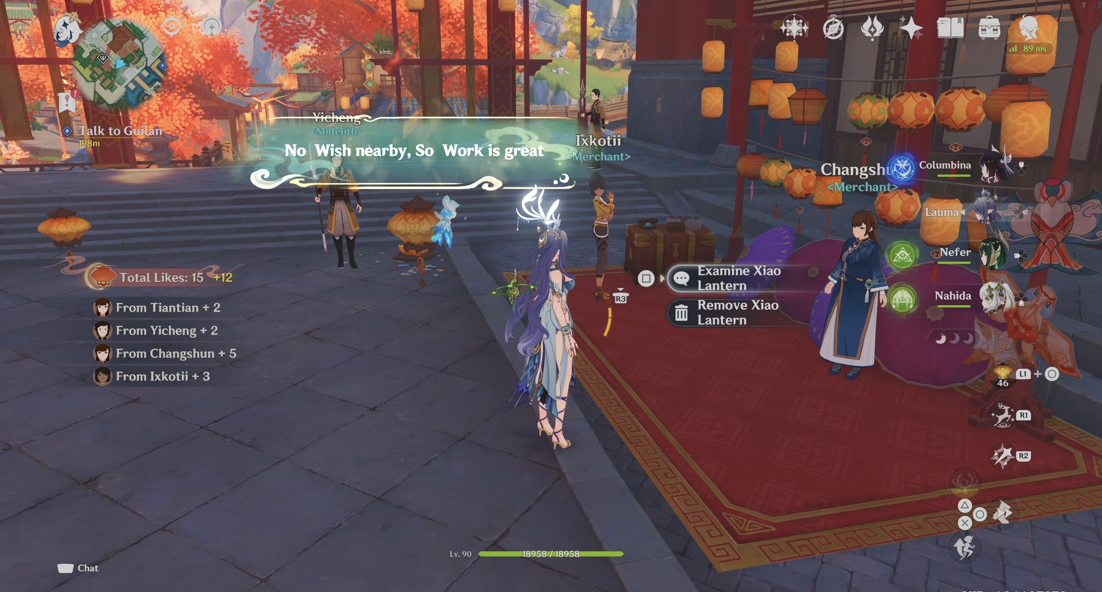 named NPCs can send you likes on your xiao lanterns
