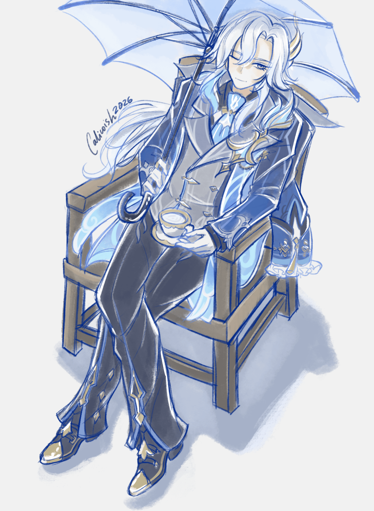 I drew Neuvillette's new outfit 🌧️☂️