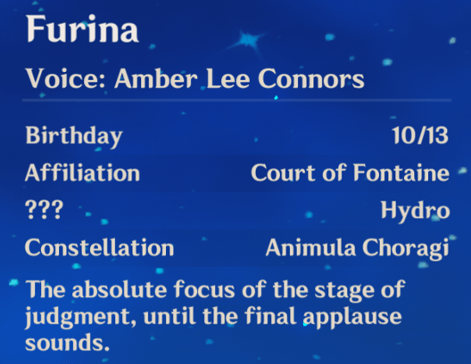 Question marks in Furina's in game profile?
